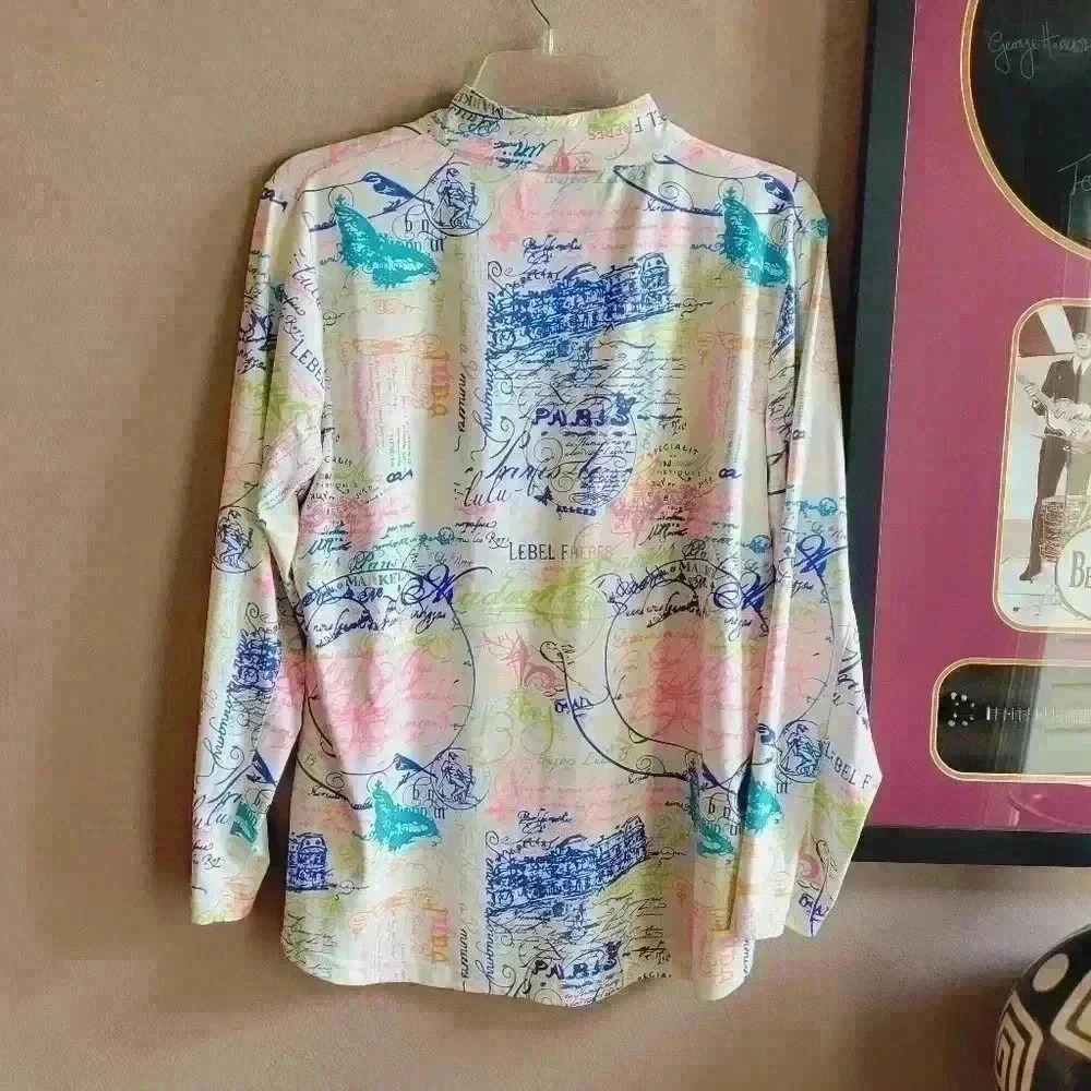 Anthony's Resort Wear M Paris Print Vibrant Colors Jacket 3/4 Zip Long SLEEVE - Picture 3 of 14